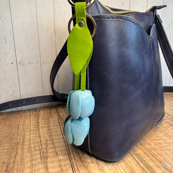 Leather Light Blue Tulip Purse Charm Genuine Leather Tulip Flower Bag Charm - Picture 1 of 7